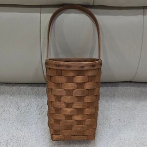 Vintage 19th Century Woven Wood Basket with Handle Rustic Farmhouse Decor Mail
